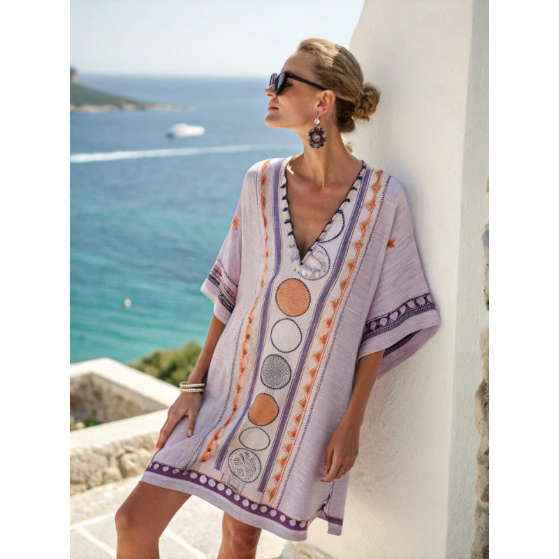 Women's Embroidered Bohemian Caftan Dress - Elegant and Flowing Summer Dress 12