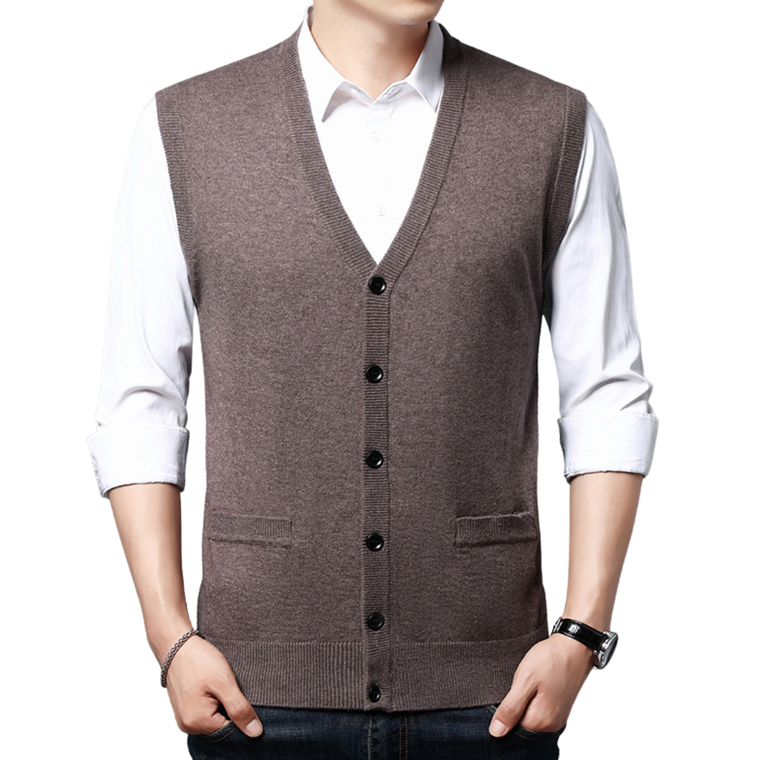 Men’s Classic Knit Button-Up Vest – Sleeveless Sweater Vest