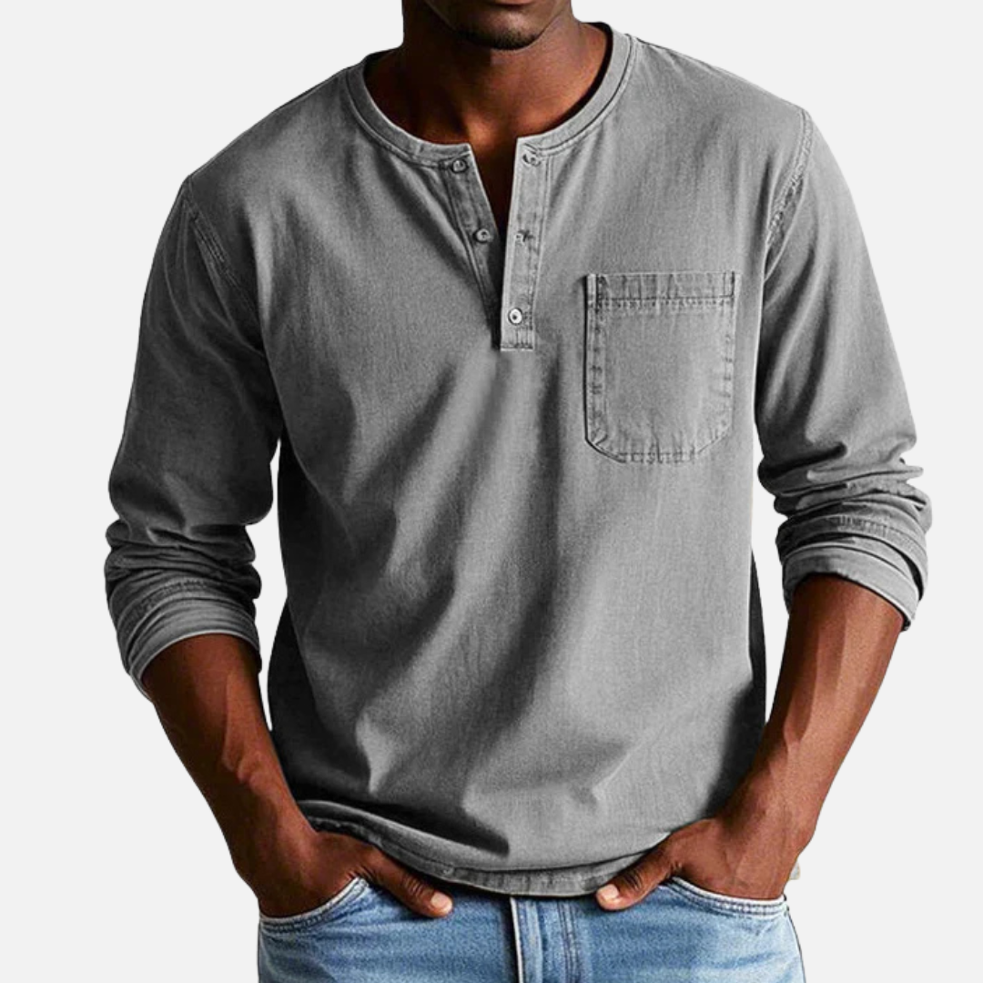 Men's Henley Long-Sleeve Linen Shirt