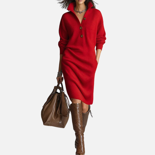 Women's Ribbed Knitted Midi Dress