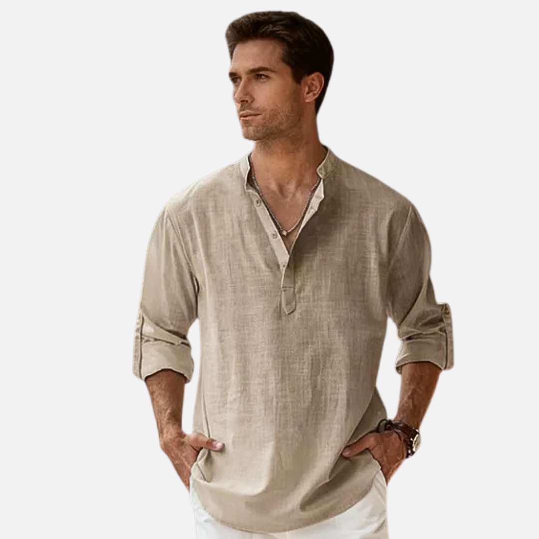 Men's Linen Henley Shirt Long Sleeve – Casual Summer