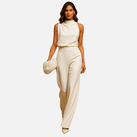 Women's Wide Leg Jumpsuit High Neck Sleeveless