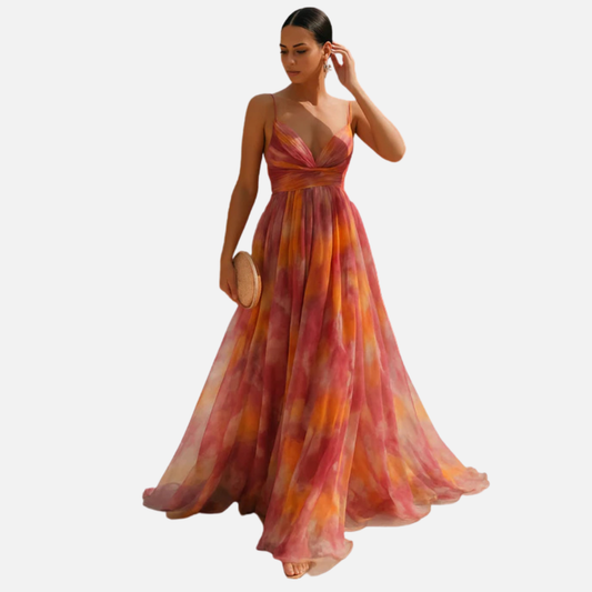 Women's Floral Boho Pleated Maxi Dress