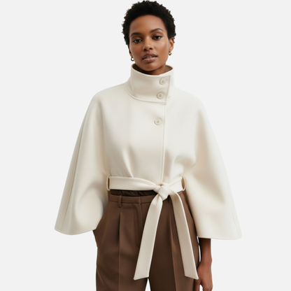 Women’s Elegant Belted Wool Cape Coat