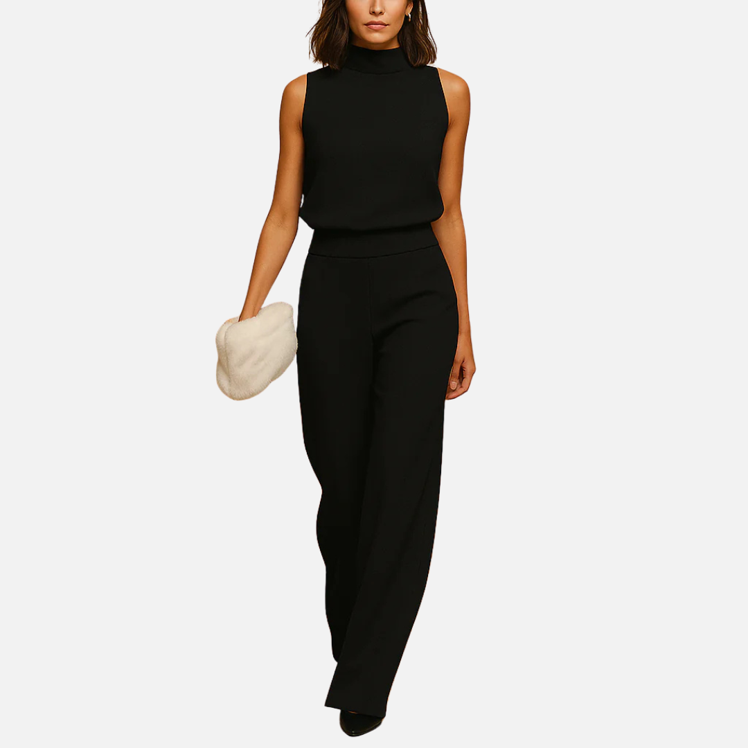 Women's Wide Leg Jumpsuit High Neck Sleeveless