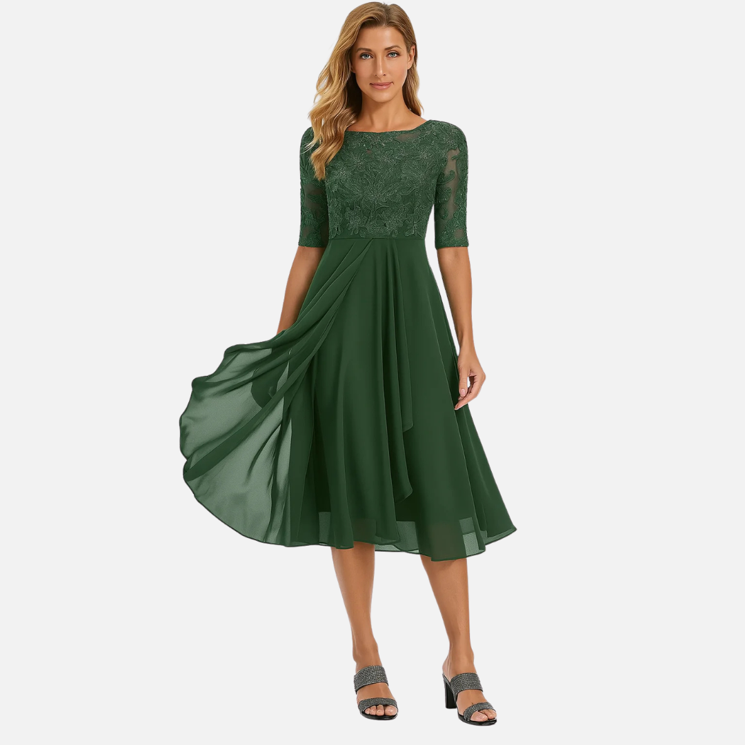 Women’s Midi Dress Lace Bodice Chiffon