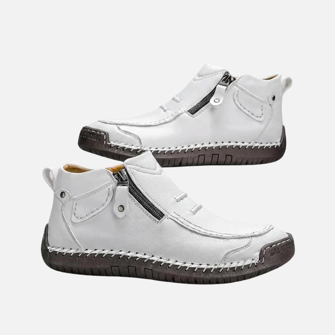 Men's Leather Ankle Shoes - Stitched Casual Zip-Up Boots