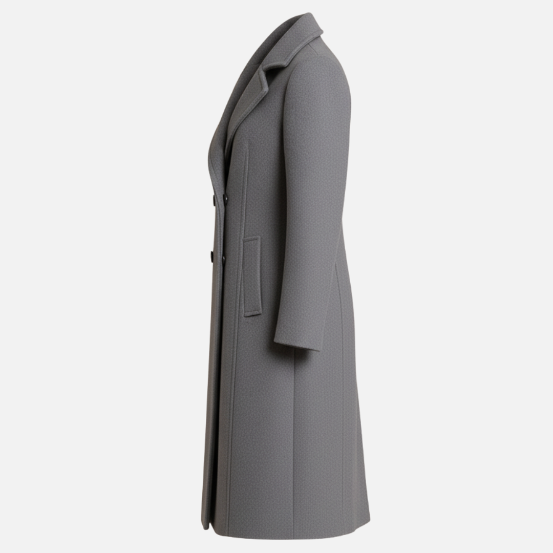 Women’s Double-Breasted Wool Coat – Elegant Long Overcoat