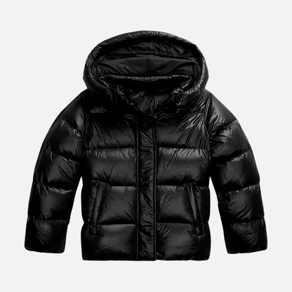 Glossy Puffer Jacket with Hood for Women