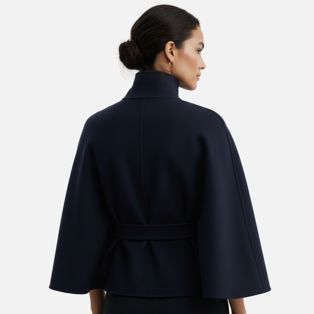 Women’s Elegant Belted Wool Cape Coat