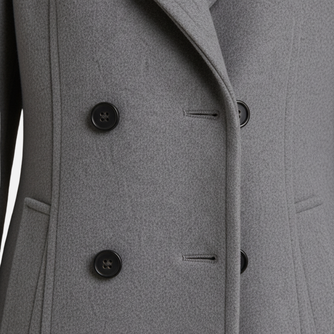 Women’s Double-Breasted Wool Coat – Elegant Long Overcoat