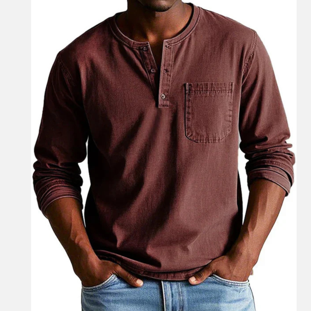 Men's Henley Long-Sleeve Linen Shirt