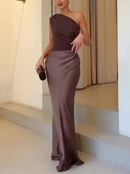 Anita | Women's Satin One Shoulder Maxi Dress – Wedding Guest Gown 5