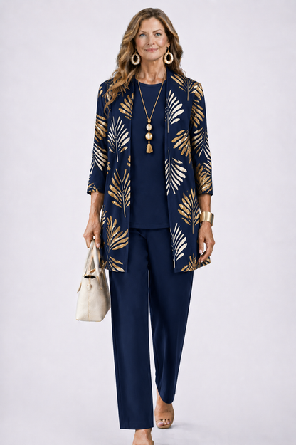 Aqua 3-Piece Set | Relaxed Fit, Lightweight, Printed Trousers for Women 10