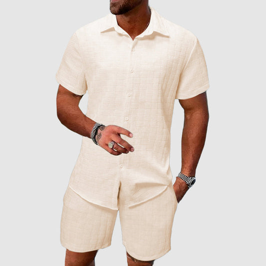 Button-Down Shirt and Shorts Set for Men - Short Sleeve Collared 0