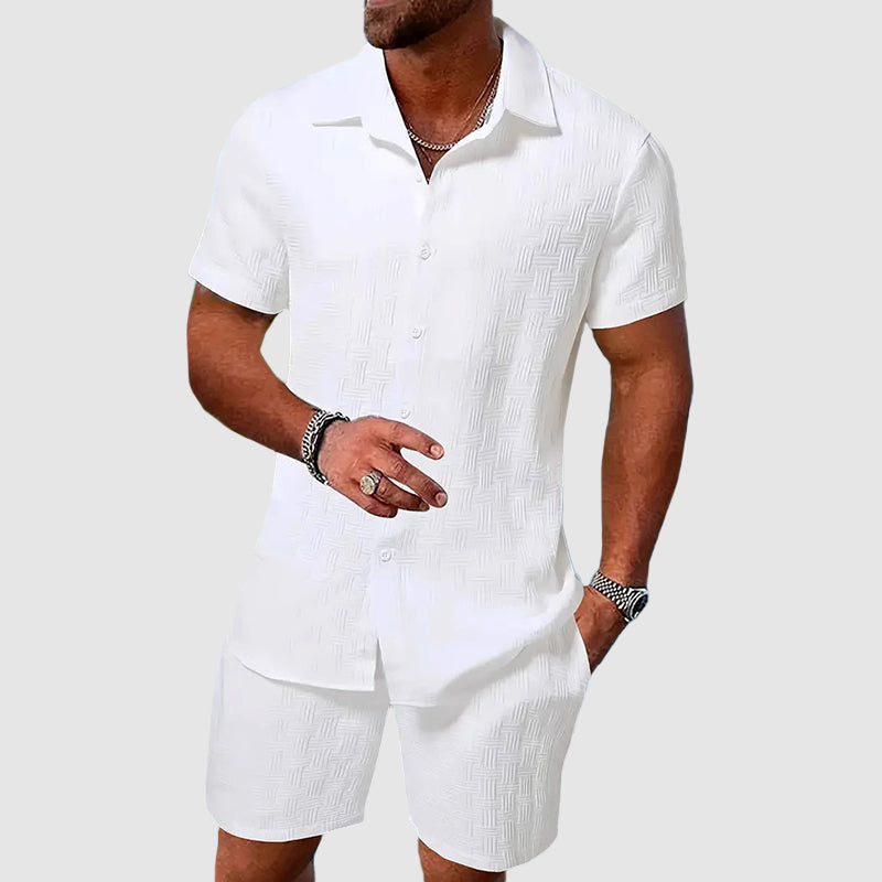 Button-Down Shirt and Shorts Set for Men - Short Sleeve Collared 1