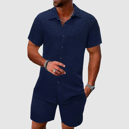 Button-Down Shirt and Shorts Set for Men - Short Sleeve Collared 2