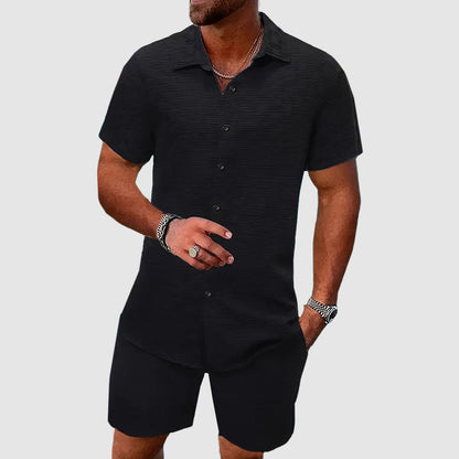 Button-Down Shirt and Shorts Set for Men - Short Sleeve Collared 3