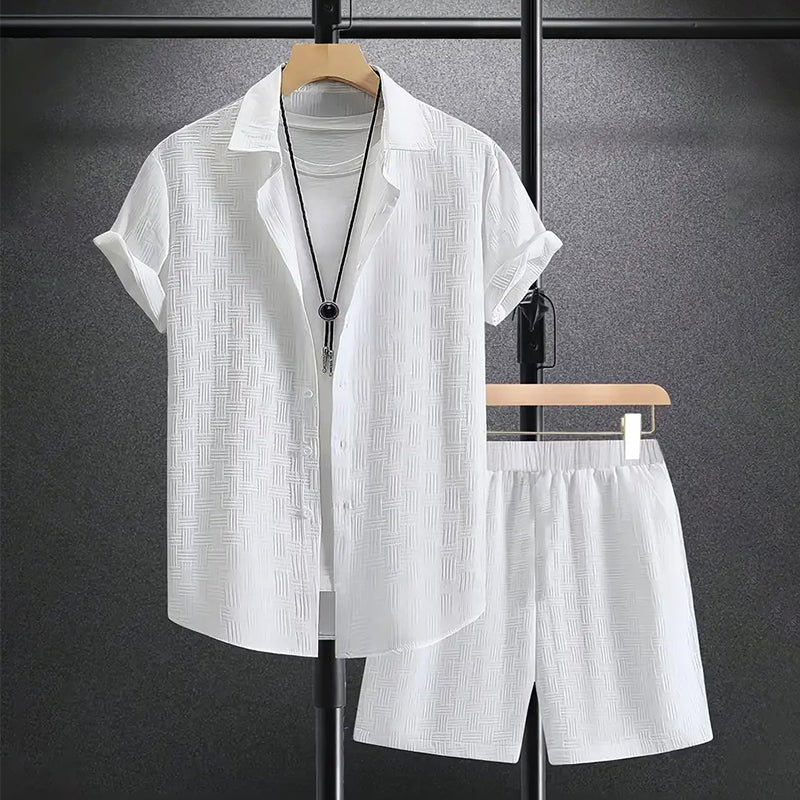 Button-Down Shirt and Shorts Set for Men - Short Sleeve Collared 5