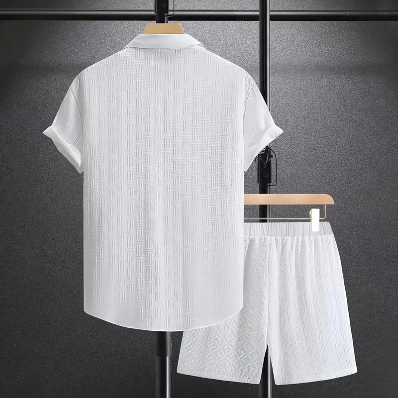 Button-Down Shirt and Shorts Set for Men - Short Sleeve Collared 6