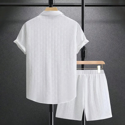 Button-Down Shirt and Shorts Set for Men - Short Sleeve Collared 6