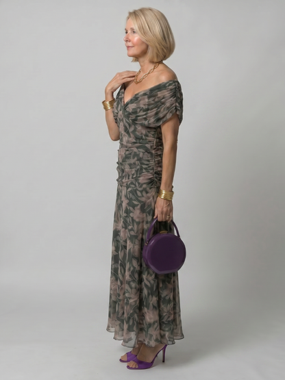 Calen Midi Dress | Off Shoulder, Draped Neckline 5