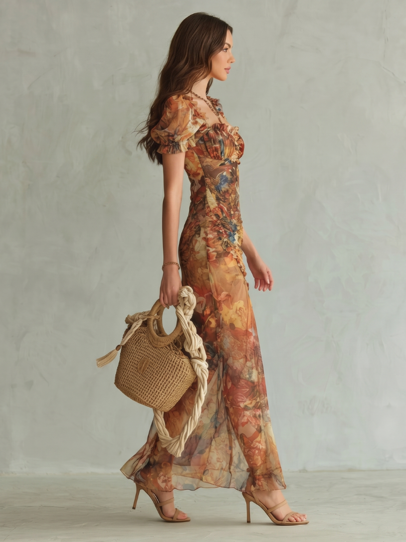 Ciel Midi Dress | Ruffled Sleeves, Ruched Bodice, Front Slit 1