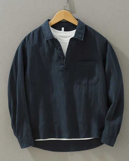 Cotton-Linen Popover Shirt for Men 0