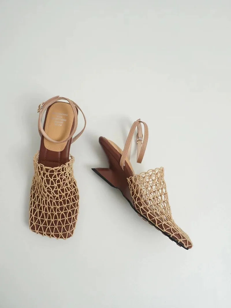 Fiora Mesh Weave Heels | Sculpted Square Toe, Braided Mesh Wrap 7