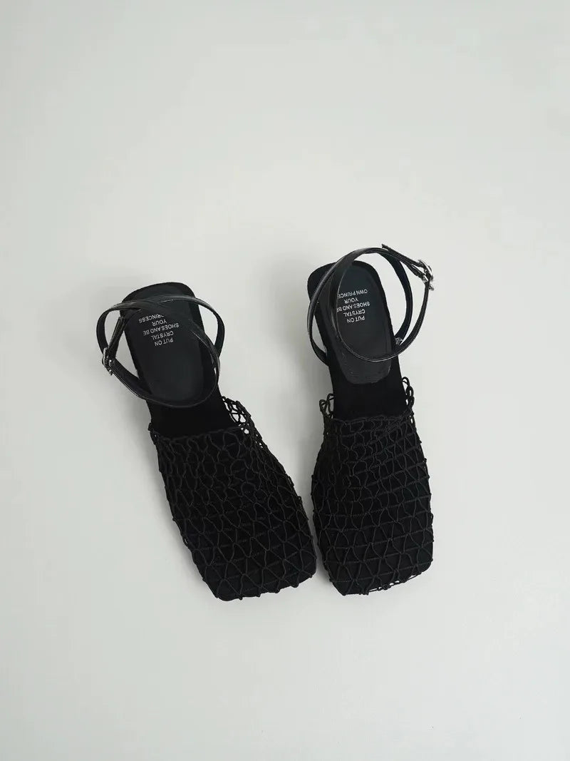 Fiora Mesh Weave Heels | Sculpted Square Toe, Braided Mesh Wrap 8