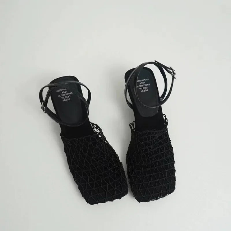 Fiora Mesh Weave Heels | Sculpted Square Toe, Braided Mesh Wrap 9