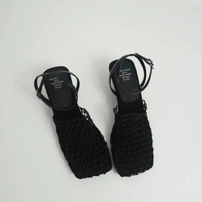 Fiora Mesh Weave Heels | Sculpted Square Toe, Braided Mesh Wrap 9