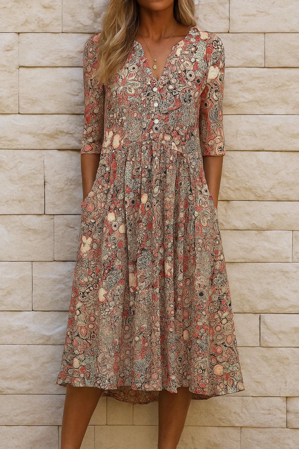 Harlow | Graceful V-Neck Elegance Midi Dress 0
