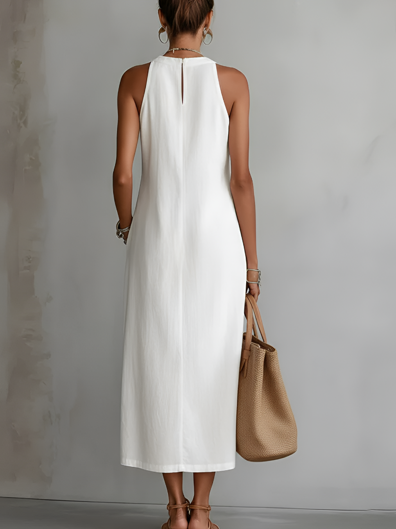 Jimena | Linen Midi Dress with Mao Collar 1