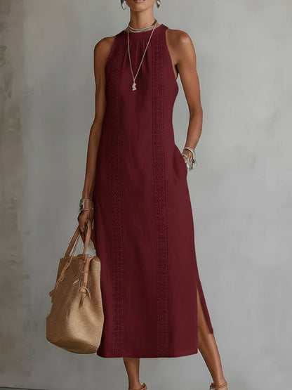 Jimena | Linen Midi Dress with Mao Collar 6