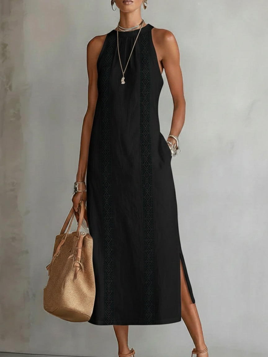 Jimena | Linen Midi Dress with Mao Collar 8