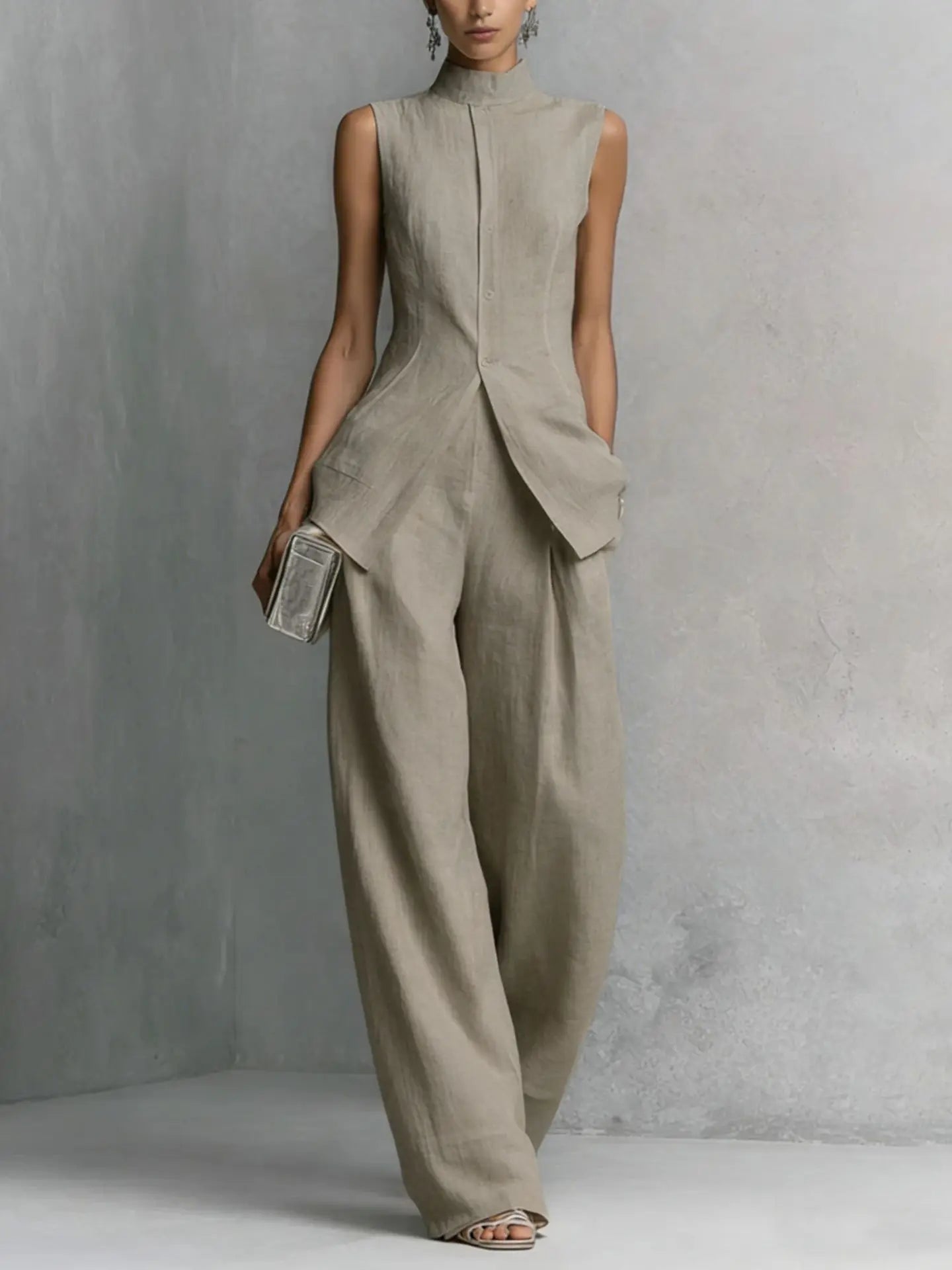 Leah Sleeveless Linen Pant Set 1