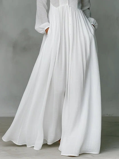 Linen Blend Maxi Shirt Dress with Stand Collar and Pockets for Women 5