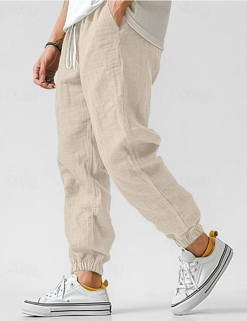Linen Relaxed Fit Jogger Trousers for Men 4