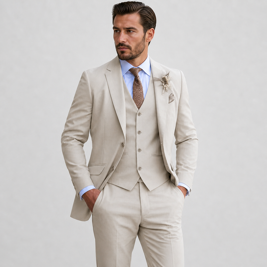 Linen Three-Piece Suit with Waistcoat for Men 0