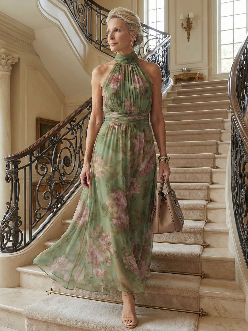 Mirelle Midi Dress | Floral Pattern, Sleeveless Halter Neckline 5