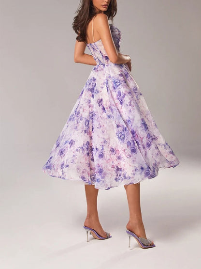 Morgan | Women's Floral Spaghetti Strap A-Line Midi Dress 3