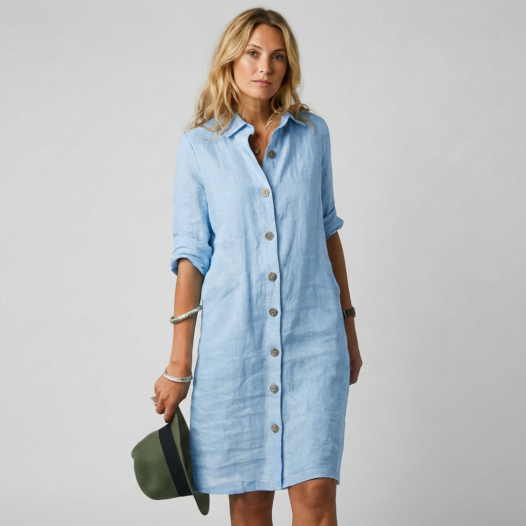 Niki Women's Dress | Lightweight Linen, Button-Front Summer Style 0