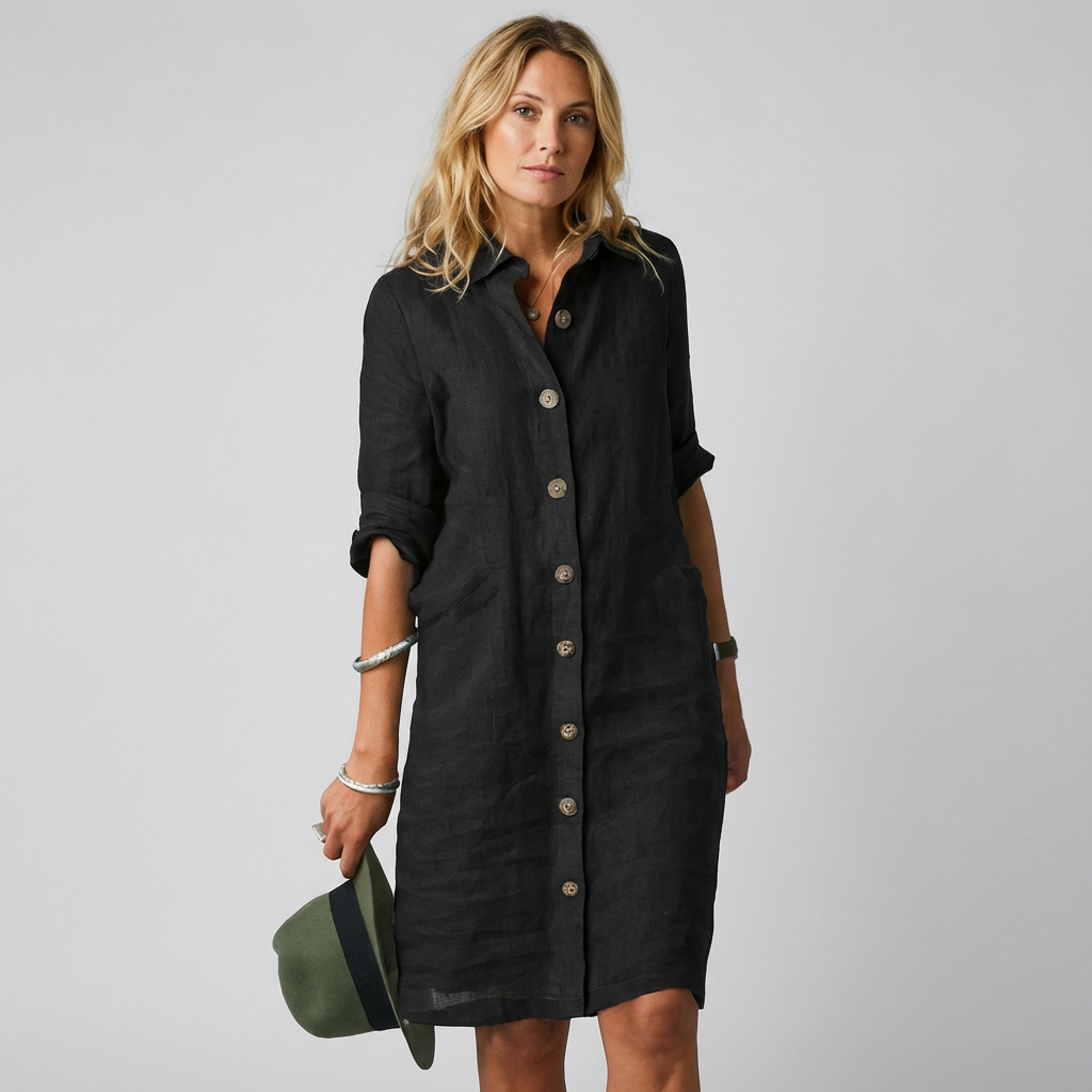 Niki Women's Dress | Lightweight Linen, Button-Front Summer Style 2