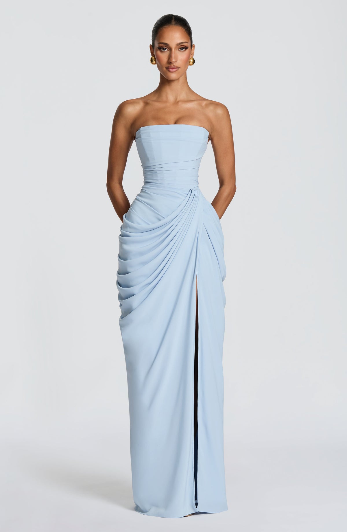 Strapless Maxi Dress with Ruched Waist for Women 1