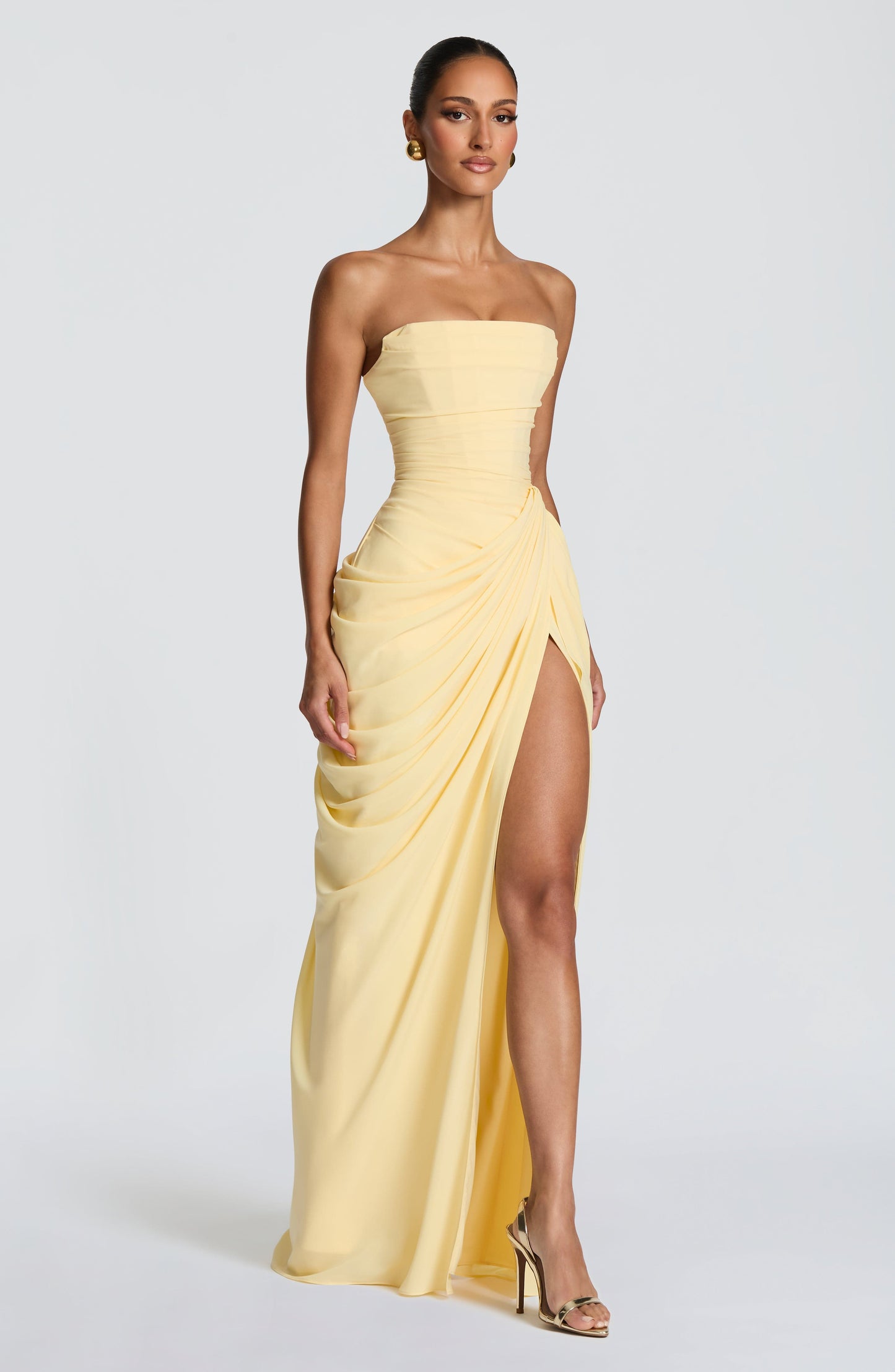 Strapless Maxi Dress with Ruched Waist for Women 3