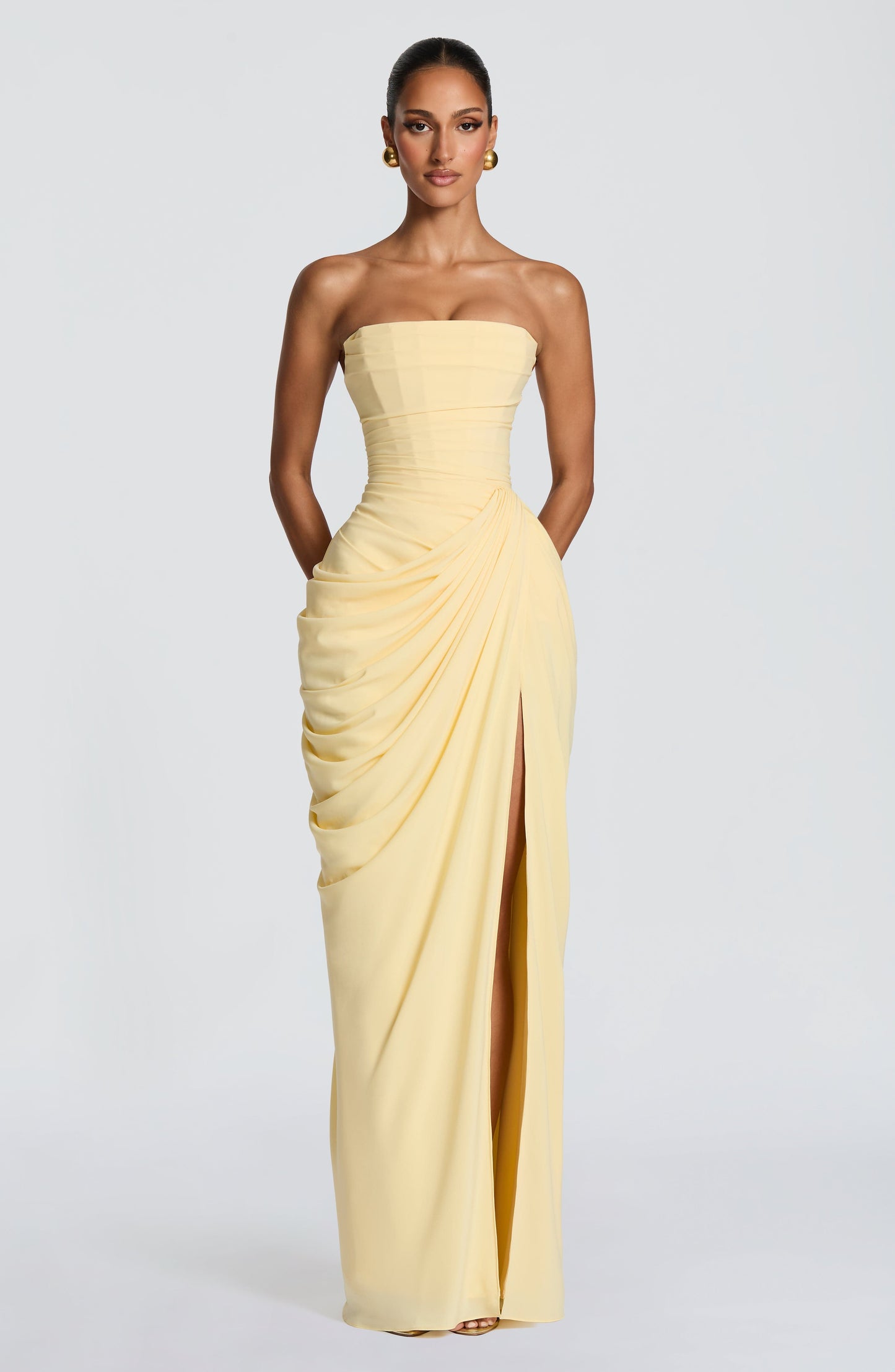 Strapless Maxi Dress with Ruched Waist for Women 5