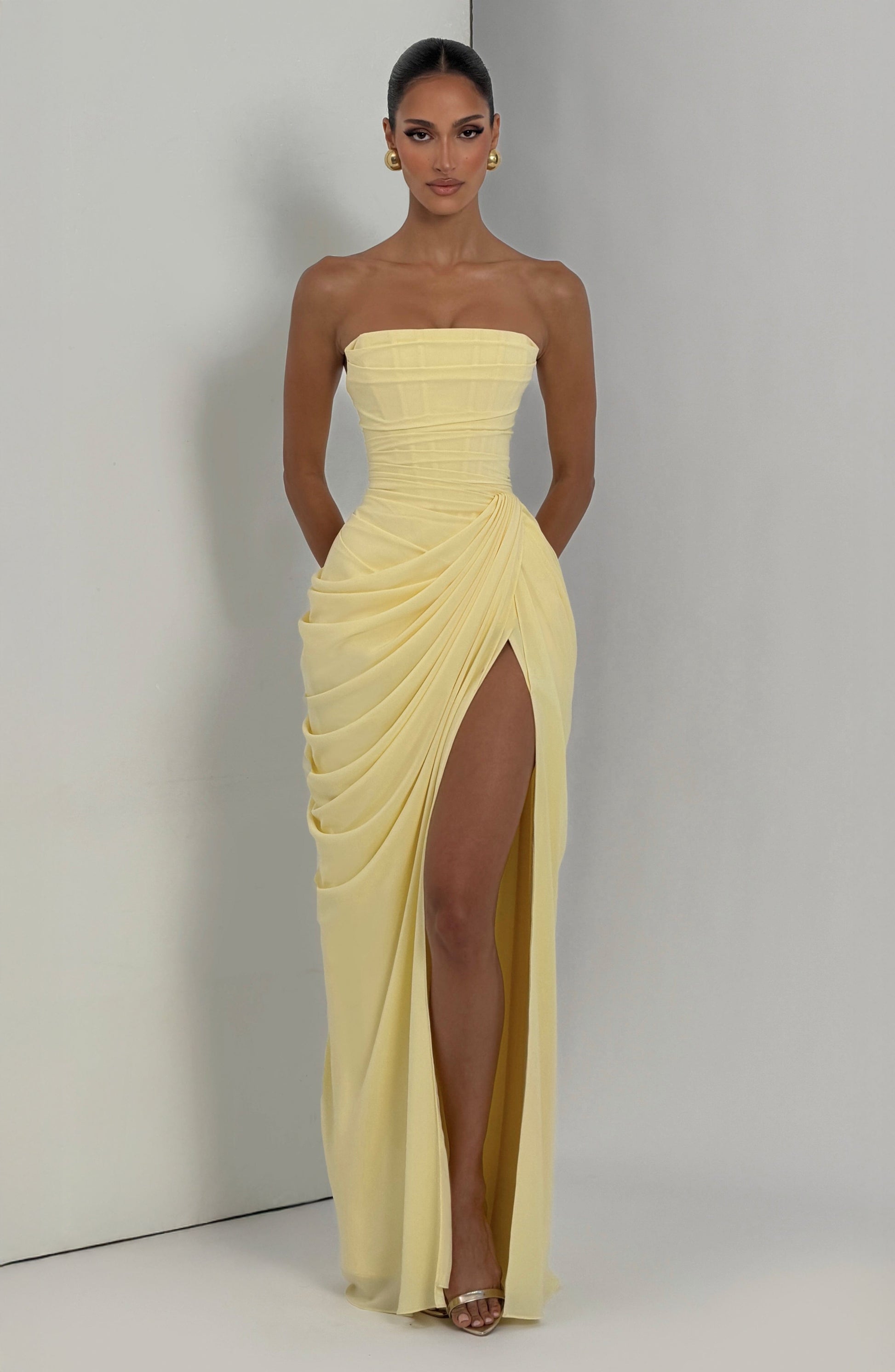 Strapless Maxi Dress with Ruched Waist for Women 7