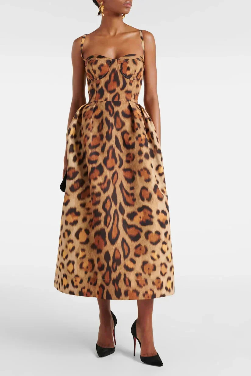 Talia Midi Dress | Leopard Print Bustier Corset, Body-Hugging Silhouette 1