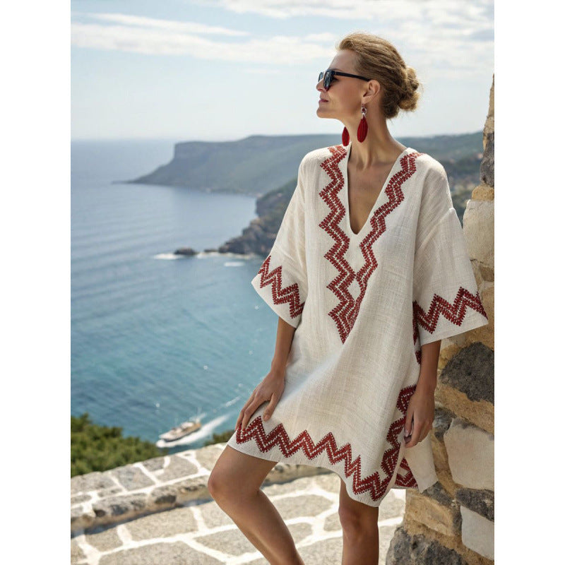 Women's Embroidered Bohemian Caftan Dress - Elegant and Flowing Summer Dress 3